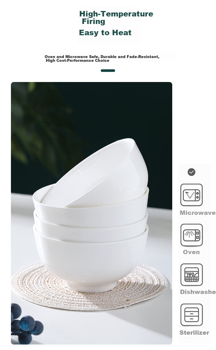 Remec Jinyu Ruimei Bone China Pure White Floral 5-Inch Footed Rice Bowls Set of 4 Ceramic Bowls 6