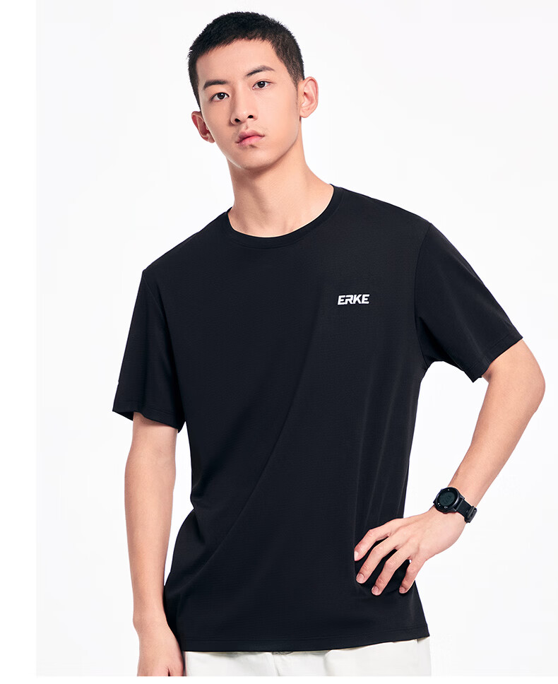 Erke Men's Summer New UPF50+ Sun Protection Sports Outdoor Casual Crew Neck Short Sleeve Solid Color T-Shirt 11