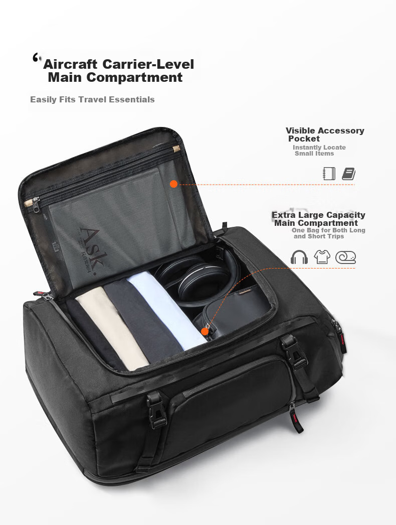 Inateck 40L Large Capacity Travel Backpack Men's Long-Distance Business Trip Dual Shoulder Luggage Bag Black 4