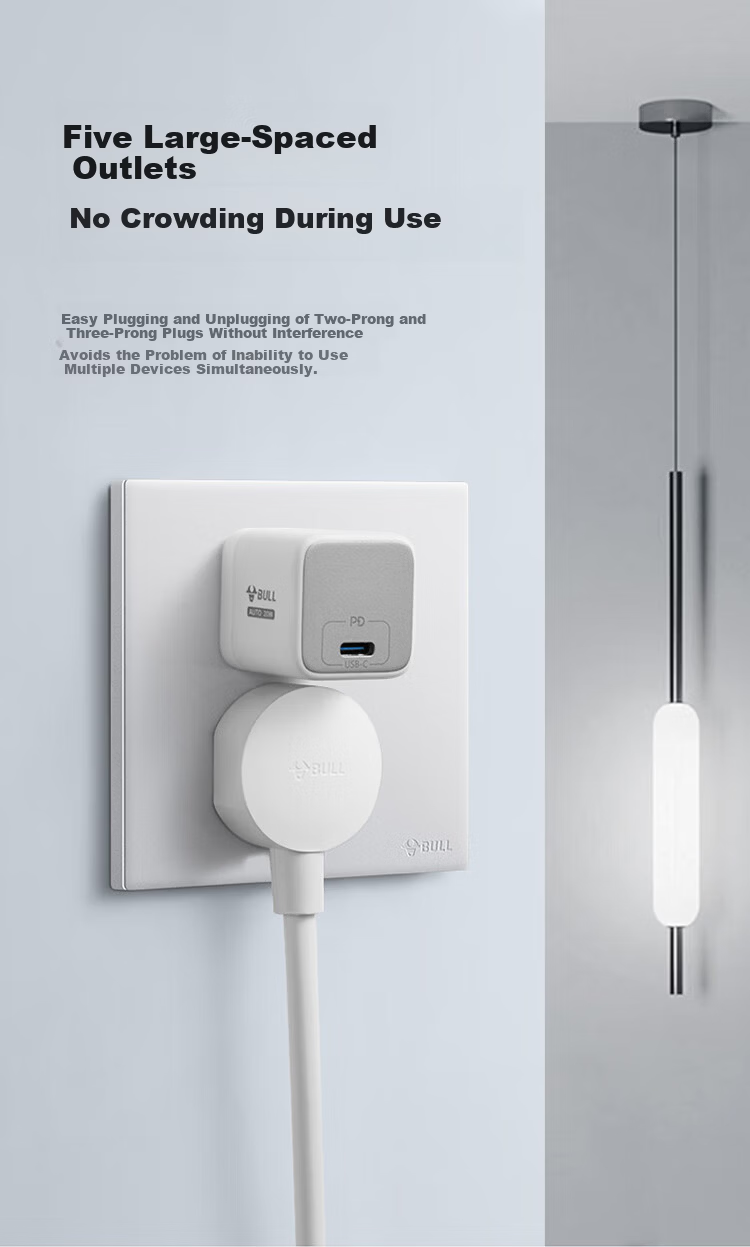 BULL G60 Series 5-Hole Socket with 3 USB Ports 86-Type Ultra-Thin Panel G60E536 Space Silver 5