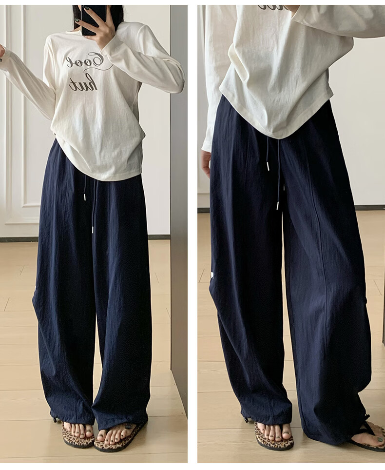 Langsha Women's Wide-Leg Pants Spring Summer Thin High-Waist Slim Cotton Feel Dual-Wear Quick-Dry Straight Loose Sports Casual Trousers 21