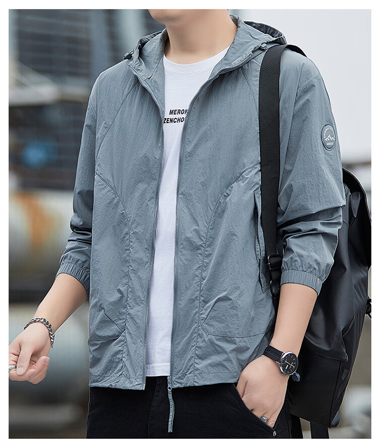 ROMON Men's Summer Ice Silk Sunscreen Jacket Outdoor Breathable Fishing Coat Dark Gray XL 2681 16