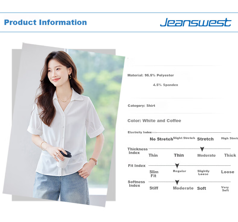 Jeanswest Women's Short Sleeve Summer Shirt, Polo Collar, Premium V-Neck, Lightweight Loose Fit Top, Coffee Color, XL 4