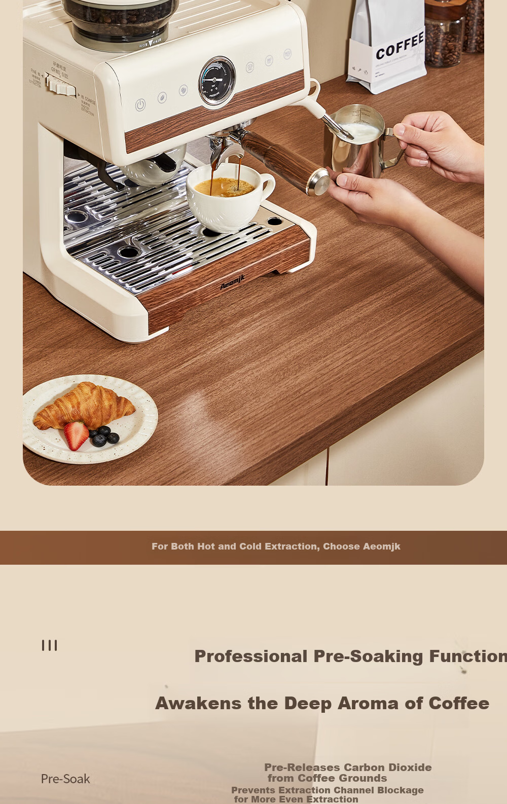 AEOMJK Aimo Ke Dual Boiler Dual Pump Hot and Cold Dual Extraction Coffee Machine Commercial 58MM Extraction Port Heating Extraction and Milk Frothing CM7020A 4