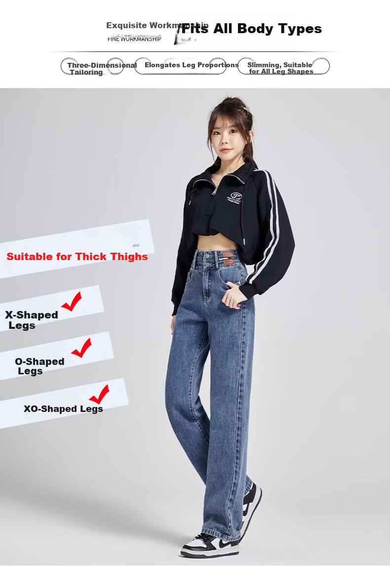 ROMON [American Casual Style] Women's Jeans, Summer High-Waist Versatile Loose Wide-Leg Slimming Straight Pants, Vintage Blue, Size M 3