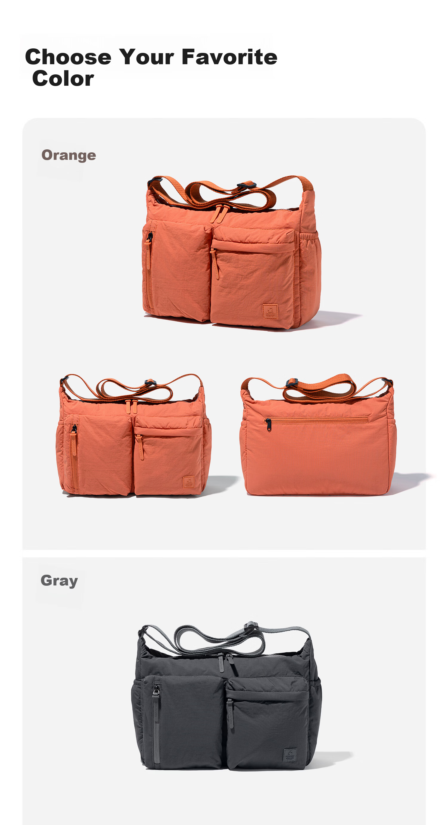 FOUVOR Fox Fashion Crossbody Bag for Women Multi-Pocket Shoulder Bag Large Capacity Lightweight Versatile Oxford Cloth Bag Orange 17