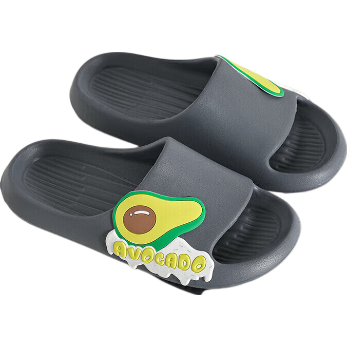 Huamei Jianbu Cartoon Fruit Couple Slippers Indoor Outdoor Bathroom Soft Sole Sandals HM33110 Gray Size 42-43