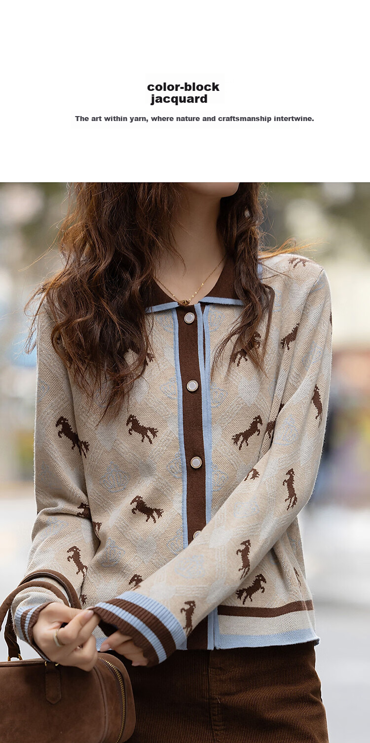 Demana【Wool/Silk Blend】Spring Smart Colorblock Jacquard Slim Knit Cardigan for Women Premium 4
