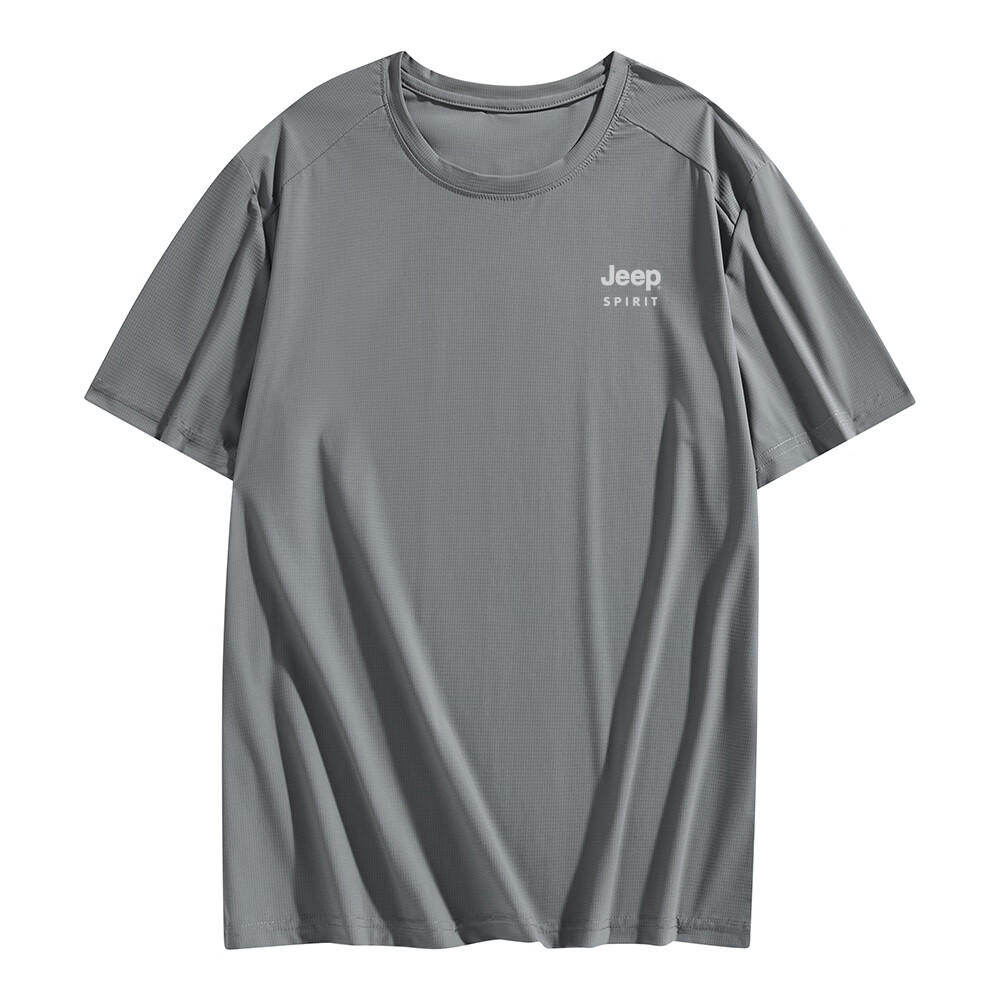 JEEP SPIRIT Men's Summer Ice Silk Quick-Dry Short Sleeve T-Shirt Running Sports Breathable Half Sleeve Top White M 21