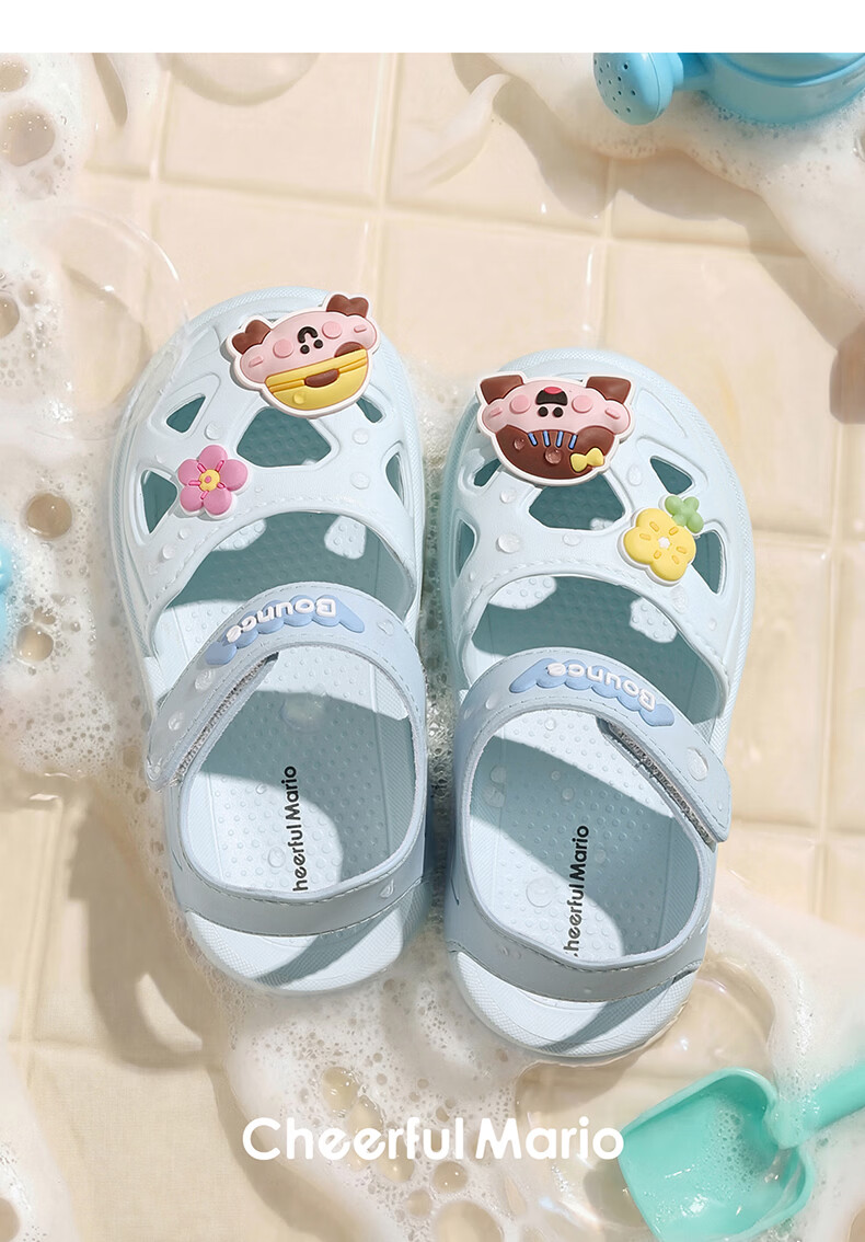 Cheerful Mario Baby Boys Summer Closed-Toe Sandals 2026 New Hollow Shoes Kids Non-Slip Soft Sole Girls Beach Shoes 17