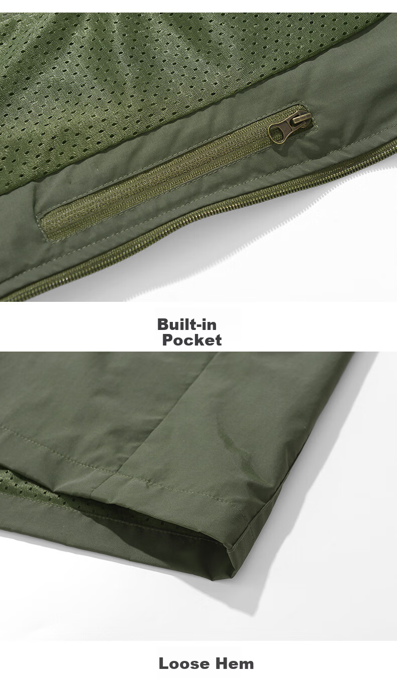 JEEP SPIRIT Men's Autumn Winter Fleece-Lined Large Size Casual Stand Collar Sleeveless Outdoor Fishing Vest Khaki XL 8