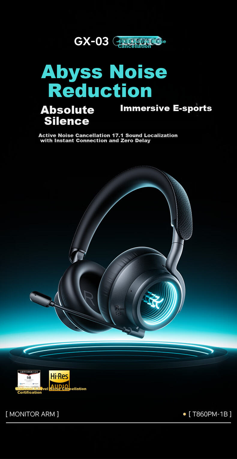 KINYO 2026 New Active Noise Cancelling Wireless Bluetooth Gaming Headset Over-Ear FPS 2.4G Wired Desktop Computer Earphones Gift 8