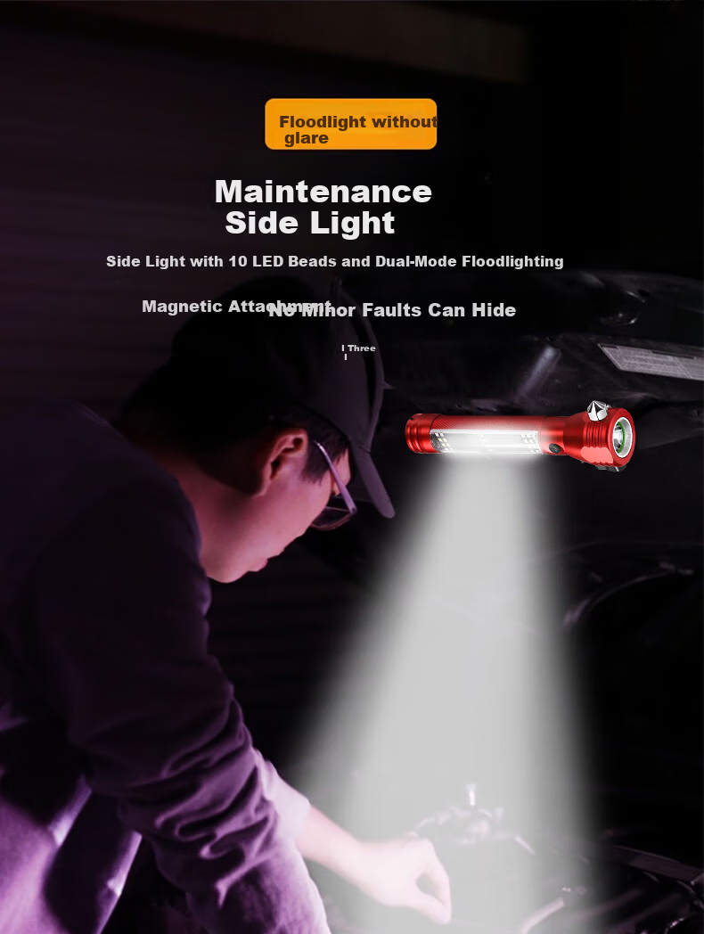 Jujingyang Solar Flashlight High Brightness Self-Defense Buzzer Strong Magnet Work Light Multifunctional Car Emergency Window Breaker Safety Hammer 11