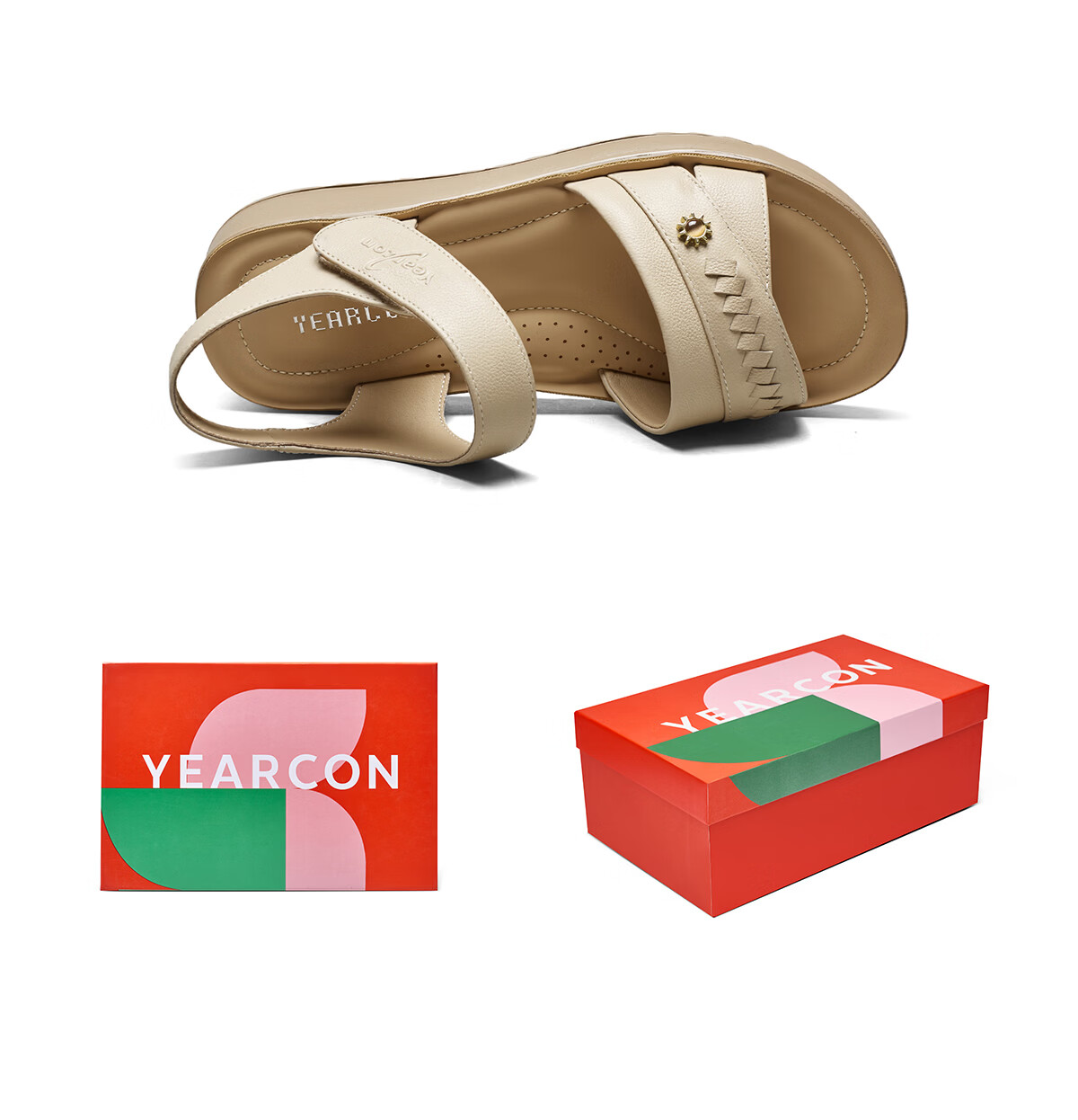 Eierkang Women's Genuine Leather Soft Sole Magic Tape Comfortable Wedge Sandals for Middle-aged and Elderly Moms 18061W Off-white Size 40 9