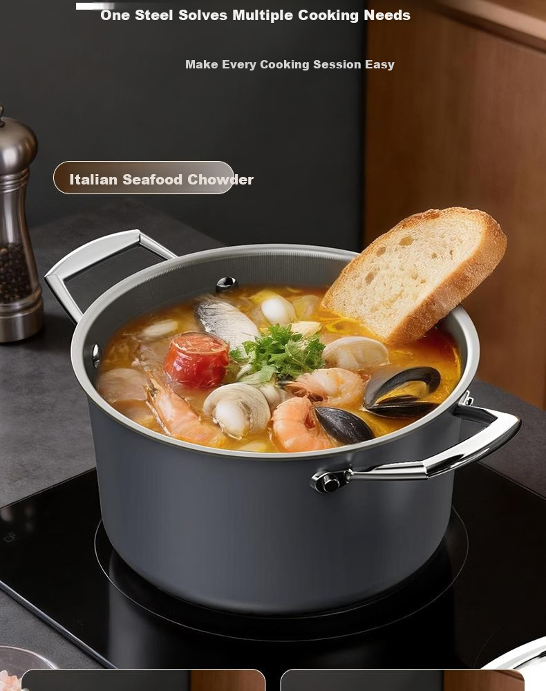 Alluflon Aluflon Pure Titanium Soup Pot Healthy 0-Fluoride Non-Coated Stew Pot Steaming Cooking Induction Gas Stove Compatible 22cm 19