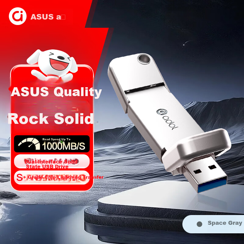 ASUS a High-Speed SSD USB Flash Drive USB 3.2 Gen 2 Dual Interface for Phone and PC 1000MB/s Read Speed 256GB Large Capacity Space Gray