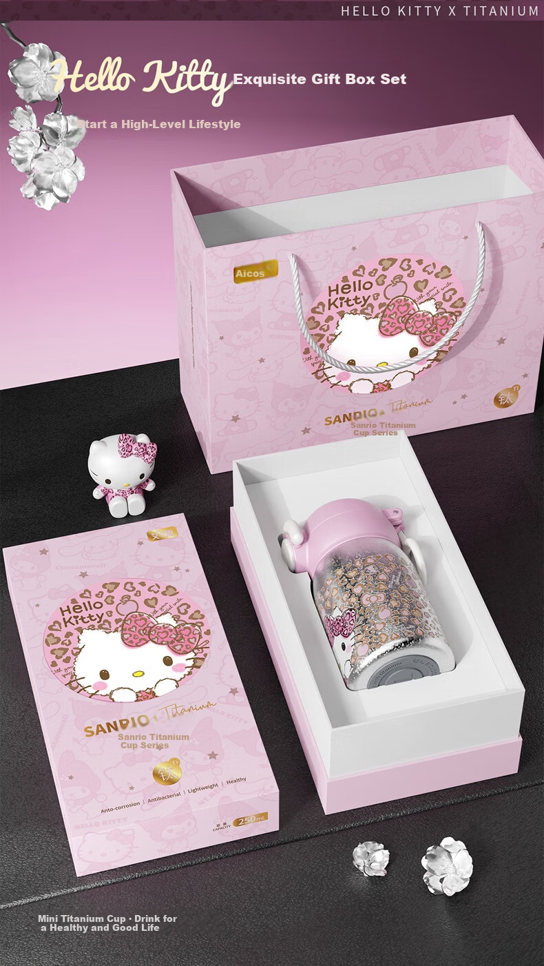 SANRIO Hello Kitty Double Drink Titanium Insulated Cup 316 Stainless Steel Straw Birthday Gift for Women 250ml 3
