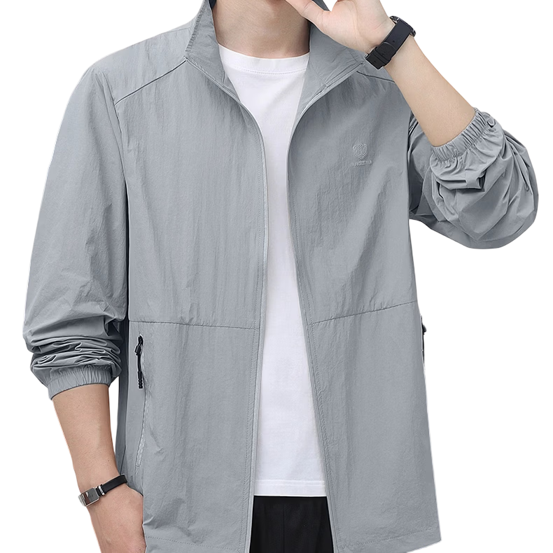 ROMON Sun Protection Jacket for Men, Summer Stand-Collar Ice Silk Cool-Feeling Outdoor Breathable Loose Casual Skin Coat, Navy Blue, 2XL