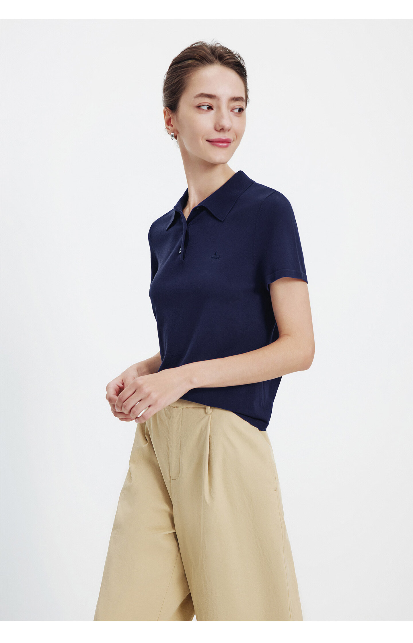 Navigare Slim Fit Small Sailboat Short Sleeve Polo Shirt 26 New Summer Solid Color High Elastic Knit 2325526520 XL 32