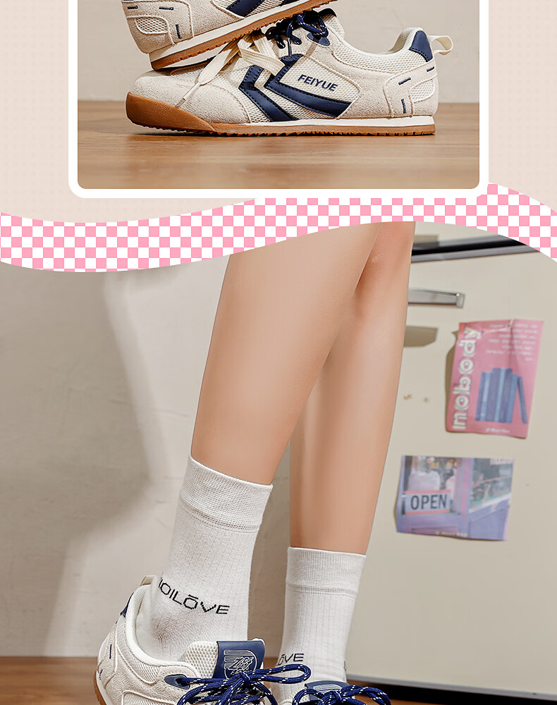 Feiyue Official Women's Casual Shoes 2026 Summer New Versatile Soft Sole Sneakers Women Beige Deep Blue Size 38 11