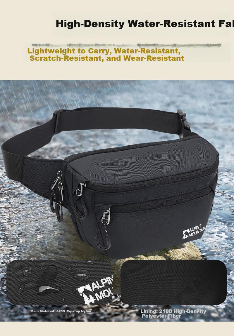 ALPINT MOUNTAIN Elmont Waist Bag Chest Bag Casual Outdoor Crossbody Bag Multifunctional Large Capacity Lightweight Sports Cycling Tactical Bag 4