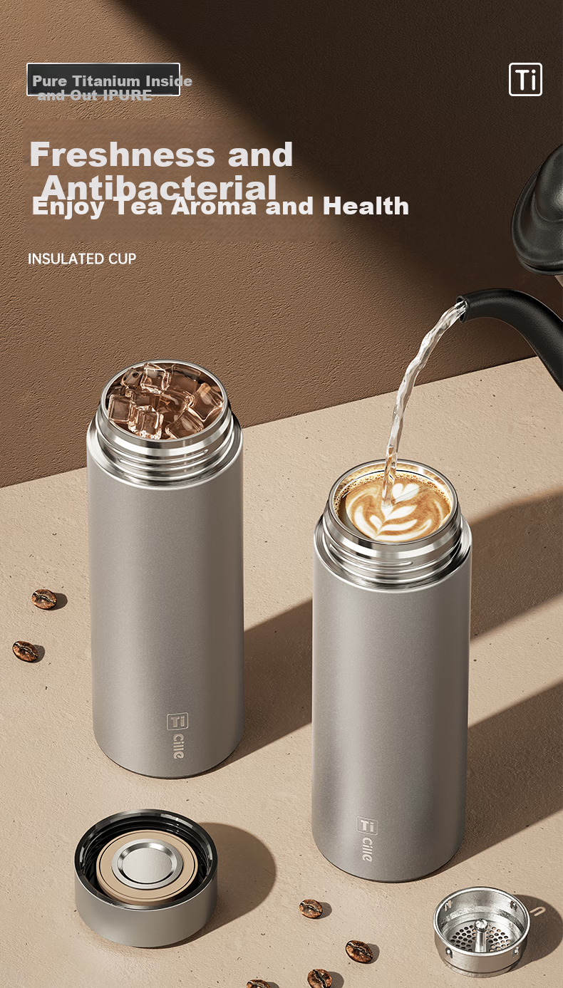 Xile Pure Titanium Insulated Tea Water Bottle with Tea Separation, Titanium Cup for Men, High-End Business Gift for Elders, Steeping Tea Cup 7