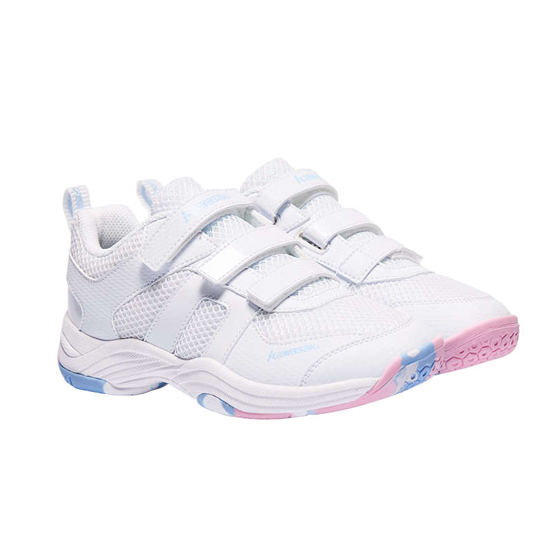 KAWASAKI Kids Badminton Shoes Puff Breathable Anti-Twist Wear-Resistant Velcro C42011 Rainbow White Size 34