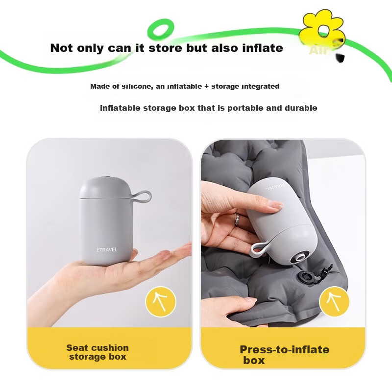 Etravel Outdoor Inflatable Seat Cushion Portable Foldable Air Pad Travel Camping Hiking Concert Moisture-Proof Gray