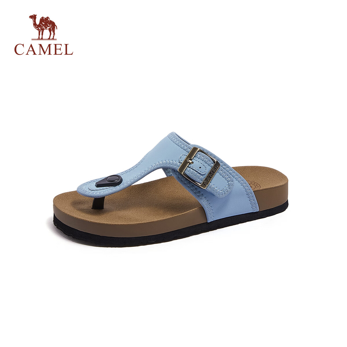 CAMEL Women's Beach Sandals Simple Casual Toe-Post Buckle Birkenstock Style L26M504036 Black Size 38