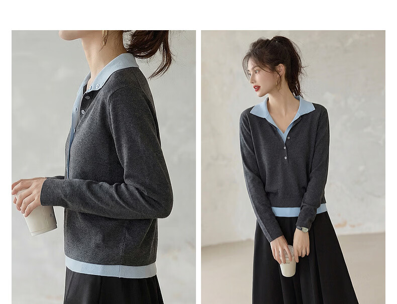 Demana Autumn Elegant Deep V Two-Piece Contrast Slimming Knit Sweater with Mulberry Silk and Wool for Women 10