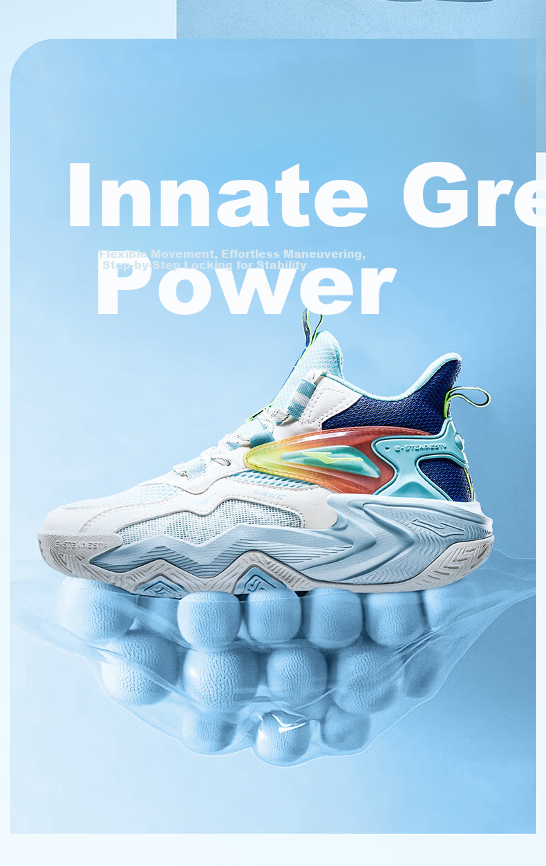ERKE Kids Boys Basketball Shoes Mid-Childhood Lace-Up Cushioning Durable Sneakers Seaside Blue/Microcrystalline White Size 39 15