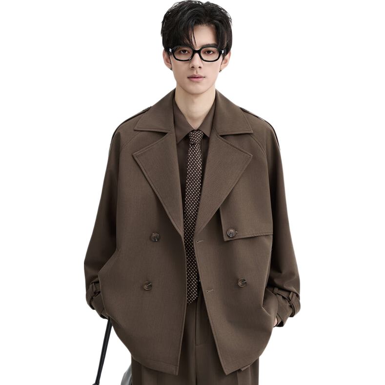 Earl Zuoer Fashion British Style 25 Autumn Double-Breasted Short Trench Coat Men's Wrinkle-Resistant Jacket Autumn