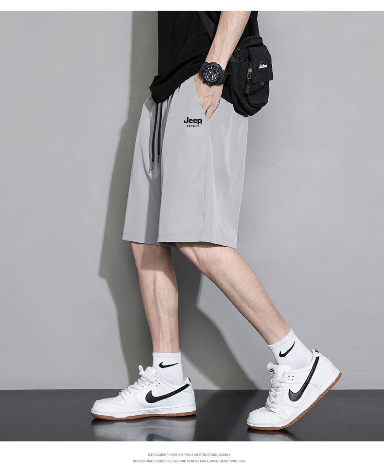JEEP SPIRIT Men's Summer New Lightweight Ice Feel Loose Breathable Straight Cut Casual Sports Mid-Length Shorts 22