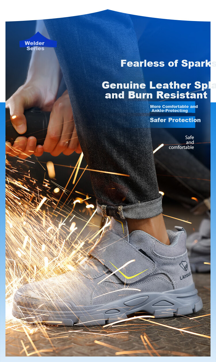 BlueOwl Shield Men's Summer Breathable Labor Safety Shoes Welding Anti-Smash Steel Toe Anti-Puncture Wear-Resistant Worksite Shoes D257-1 Size 45 2