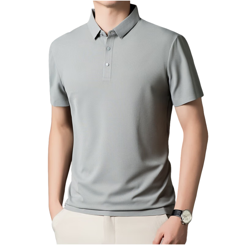 ROMON POLO Shirt Short-Sleeve T-Shirt for Men, Sun Protection, Antibacterial, Moisture-Wicking, Ice-Cool Technology, Solid Color, Light Business Top, Blue, 2XL
