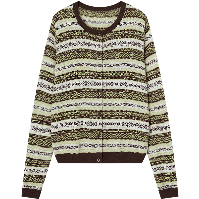 Demana【With Mulberry Silk/Wool】Autumn Vintage Colorblock Jacquard Slim Fit Knit Cardigan for Women Premium