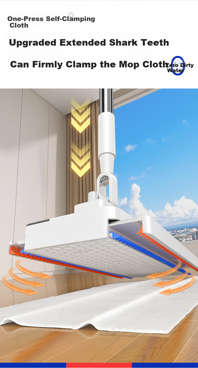 Sobon Facial Towel Flat Mop 24cm 2 Cloths Household Hands-Free Cleaning Mop Magic Telescopic Rod Clip Cloth Mop 2
