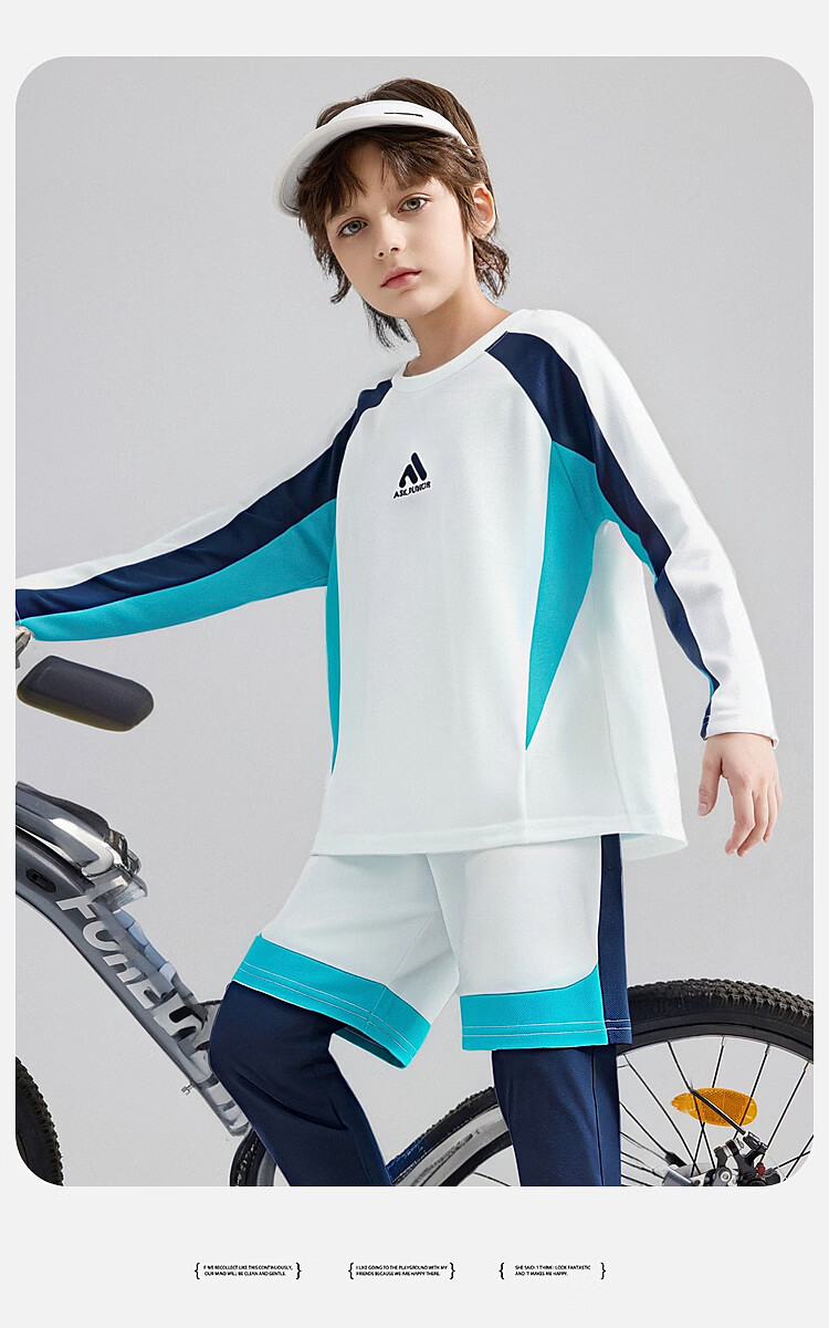 ASK JUNIOR Kids Set 2026 Spring Boys Long Sleeve T-Shirt and Casual Pants Sportswear Navy Blue 160 14