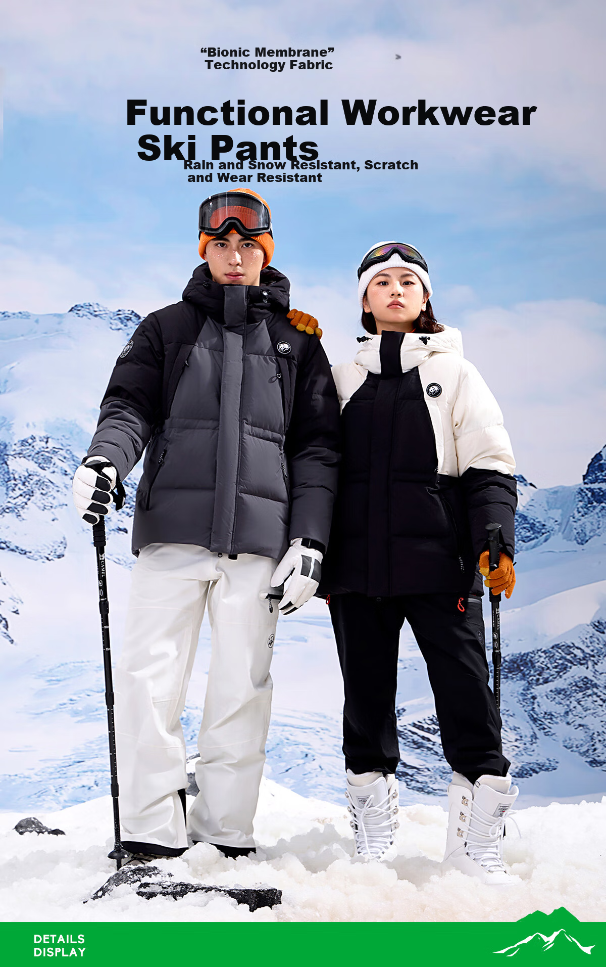 Panda Camel Series Three-Proof Single-Board Ski Pants Unisex Windproof Water-Repellent Straight-Leg Wide-Leg Outdoor Pants 8652 Black, M 1