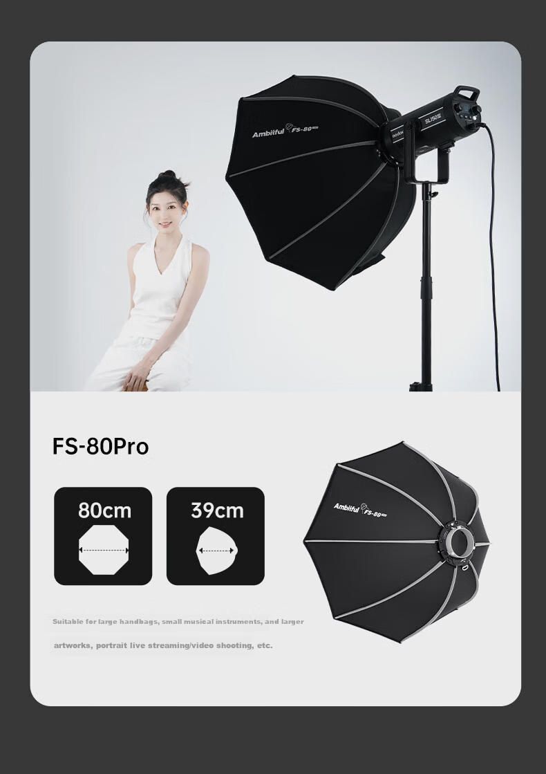 AMBITFUL Zhijie Octagonal Softbox FS80pro Bowens Mount Quick Install Handheld Portable Video Flash Hot Shoe Soft Light Diffuser 22