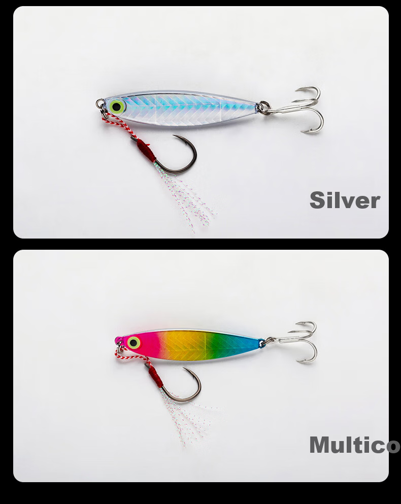 15g Iron Plate Road Lure Long Cast Artificial Bait Flashing Holographic Realistic Lure Laser Universal Freshwater and Saltwater Fishing Tackle Fake Fish Bait Set 15