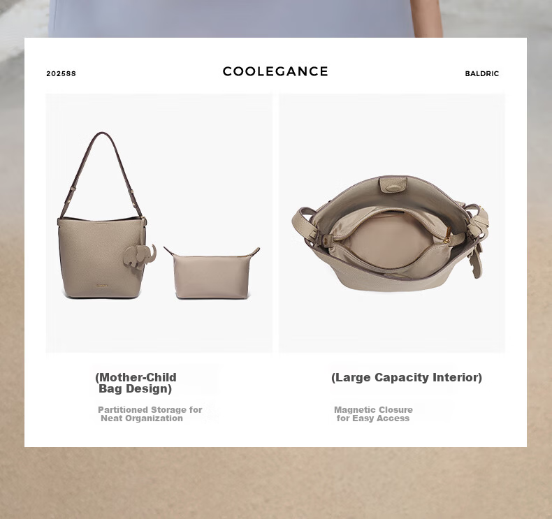 Belle Women's Simple Little Elephant Casual Bucket Bag Versatile Handbag for Mom X7258AX5 Gray 8
