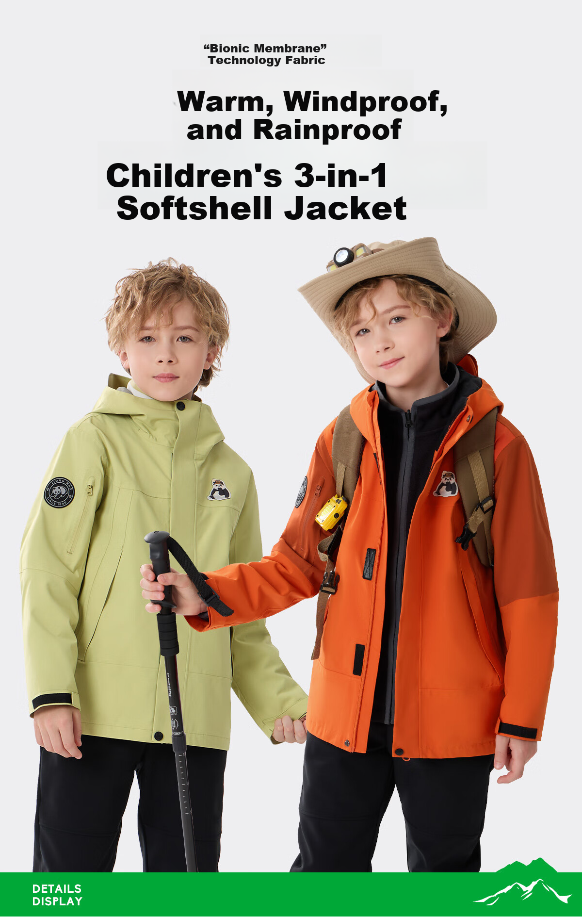 Panda Kids 3-in-1 Waterproof Windproof Fleece Lined Outdoor Jacket Warm School Uniform Autumn Winter, Size 120 1