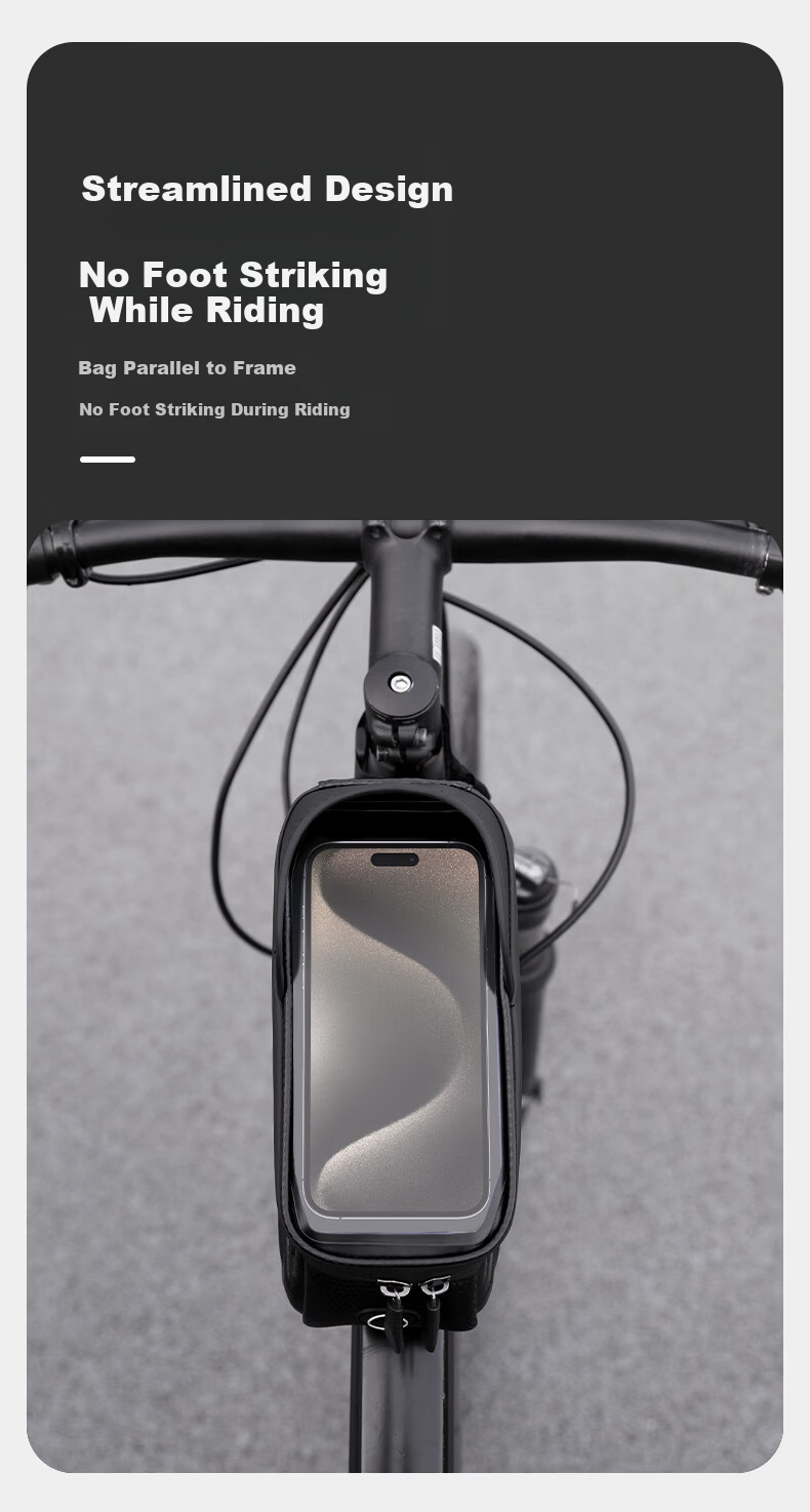 TOSUOD Bicycle Hard Shell Front Tube Bag Mountain Bike Phone Tool Storage Bag Riding Gear Black 3
