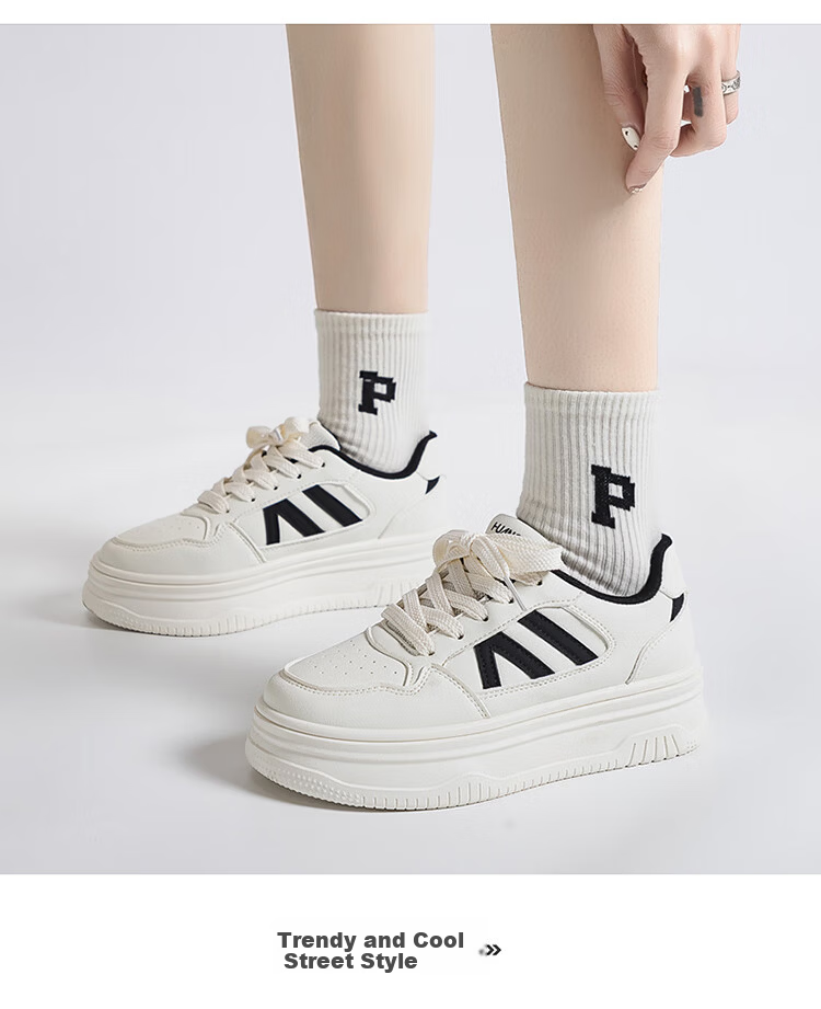 Global Black and White Thick Sole Platform Sneakers Height Increasing White Shoes INS Style 2026 Spring Comfortable New Korean Casual Shoes 11