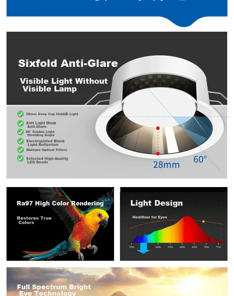 CHNT Ultra-thin LED Downlight Anti-glare Recessed Non-main Light Office Hole Light 90 CRI 12W 4000K Neutral Light 9.5cm Cutout 3