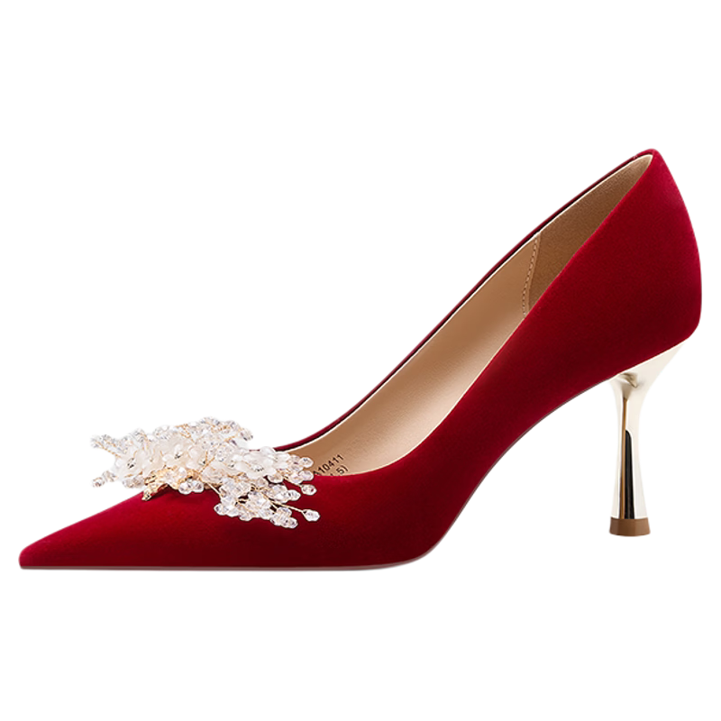 Zhuoshini Red Wedding Shoes Comfortable Heels Chinese Style Bridal Shoes Size 35