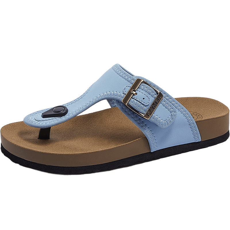 CAMEL Women's Beach Sandals Simple Casual Toe-Post Buckle Birkenstock Style L26M504036 Blue Size 38