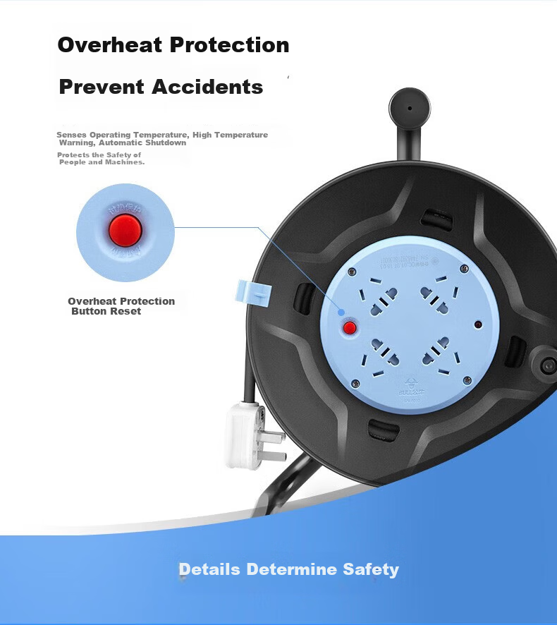 BULL GN-804D Four-Socket Five-Hole Retractable Extension Cord Reel with Overheat Protection 10A+16A High-Power Power Strip Mobile Cable Winder Empty Reel Without Cable 12