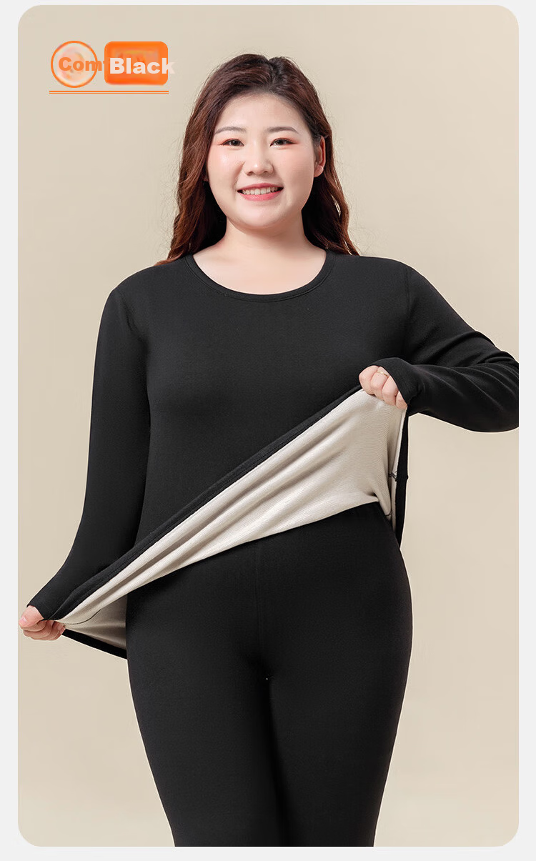 LangSha Plus Size Thermal Underwear Women Wool Silk 10A Antibacterial Mite-Resistant Large Size Autumn Top and Bottom Set for Plus-Size Women 16
